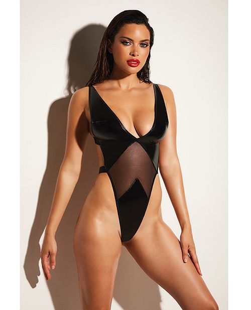 FETISH Limitless Soft Cup High Leg Vinyl & Mesh Teddy