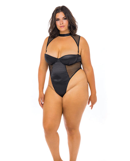 Oh La La Cheri Josephine High Leg Teddy With Removable Fishnet Collared Harness - Wicked Sensations