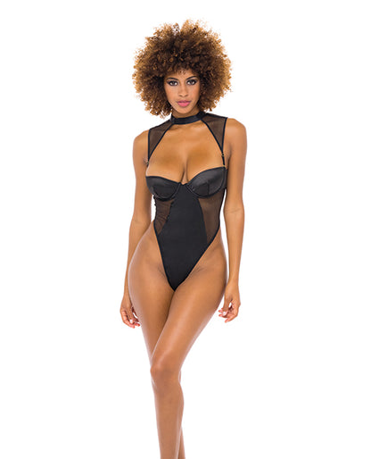 Oh La La Cheri Josephine High Leg Teddy With Removable Fishnet Collared Harness - Wicked Sensations