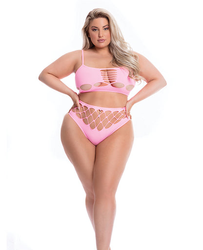 Pink Lipstick Neon Dreams Bra and High Waist Thong