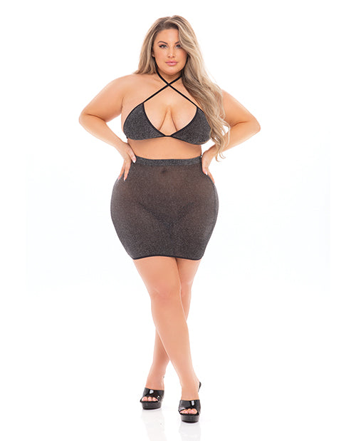 Pink Lipstick Black Cherry Strap Halter Bra and Skirt