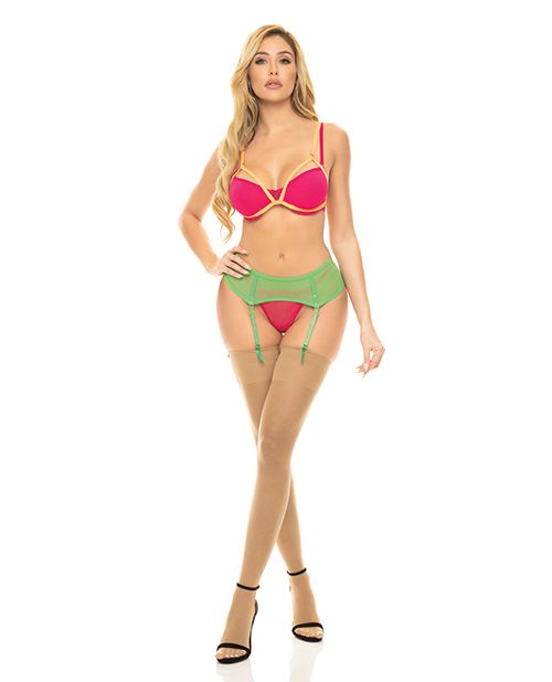 Pink Lipstick Come to Me Bra, Garter Belt & G-String