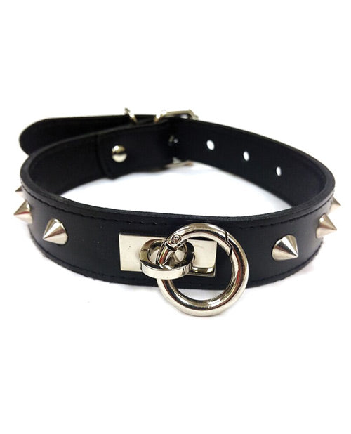 Leather O-Ring Studded Collar - Wicked Sensations