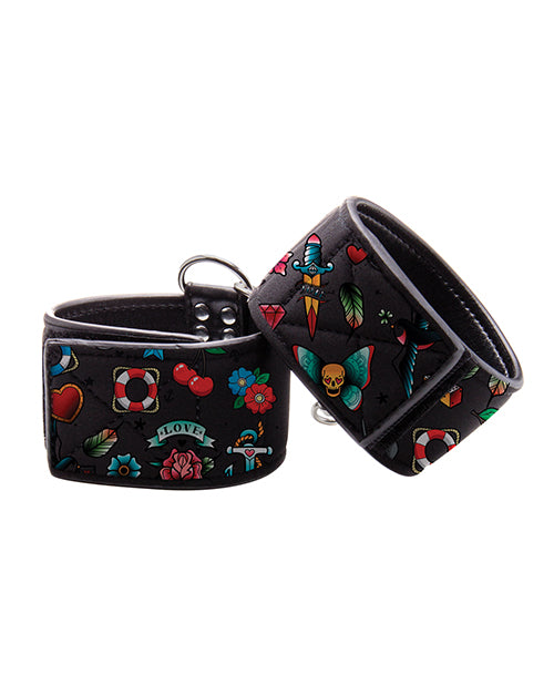 Ouch! Old School Tattoo Style Printed Handcuffs - Wicked Sensations