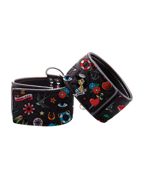 Ouch! Old School Tattoo Style Printed Ankle Cuffs - Wicked Sensations