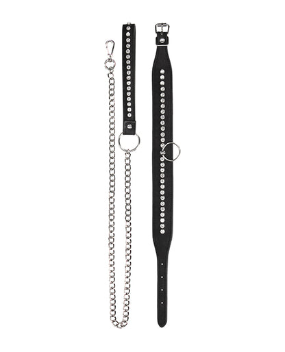 Ouch! Diamond Studded Collar With Leash - Wicked Sensations