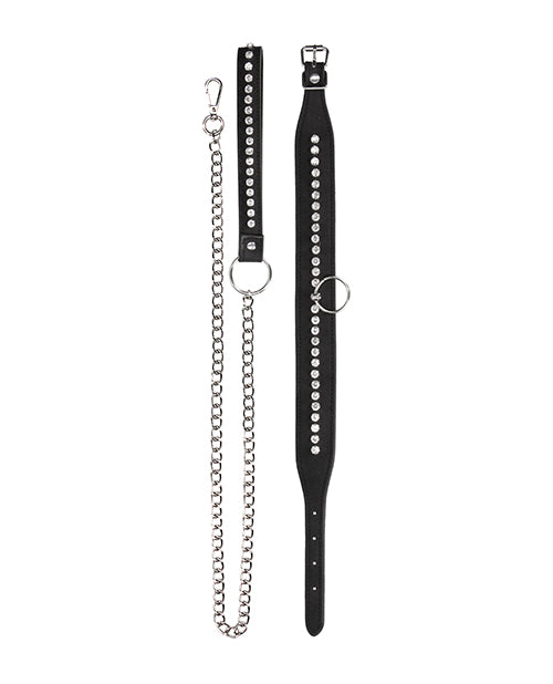 Ouch! Diamond Studded Collar With Leash - Wicked Sensations