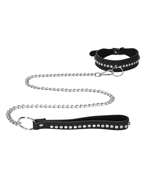 Ouch! Diamond Studded Collar With Leash - Wicked Sensations