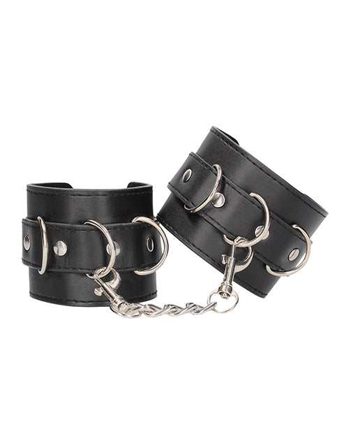 Ouch! Black and White Bonded Leather Hand/Ankle Cuffs