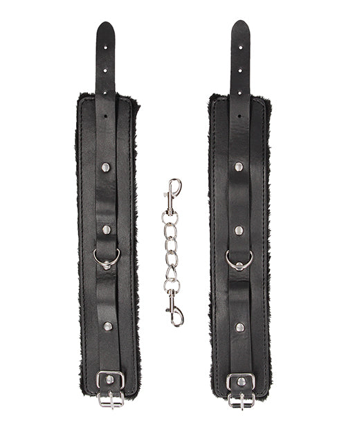 Ouch! Black and White Plush Bonded Leather Ankle Cuffs