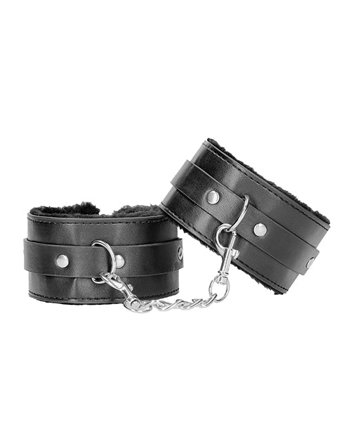 Ouch! Black and White Plush Bonded Leather Ankle Cuffs