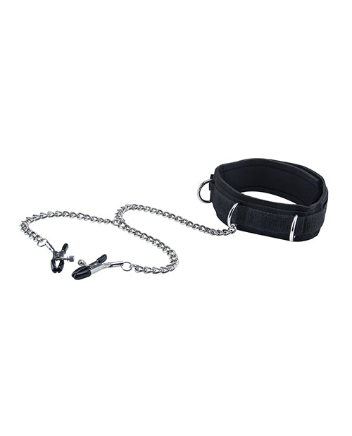 Ouch! Black and White Velcro Collar With Nipple Clamps