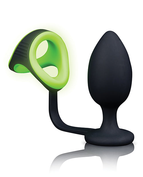 Ouch! Glow in the Dark Butt Plug With Cock Detachable Ring and Ball Strap