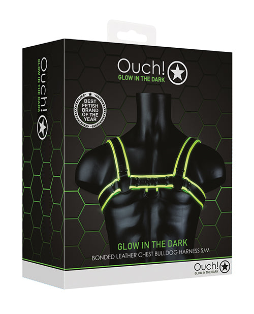 Ouch! Glow in the Dark Bonded Leather Chest Bulldog Harness