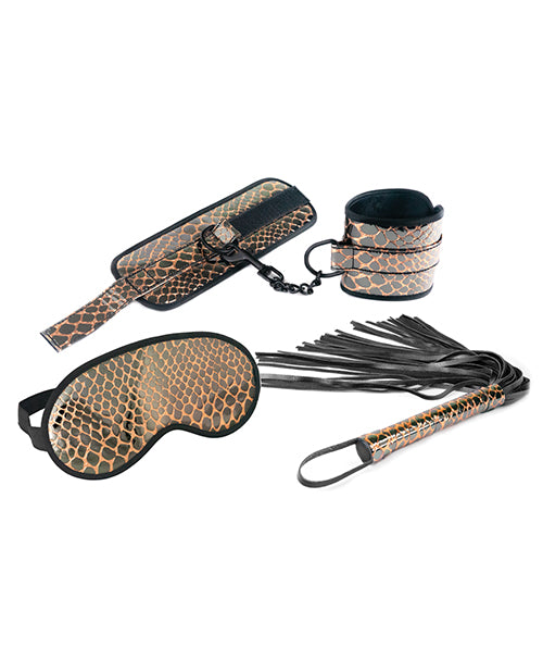 Faux Leather Wrist Restraints Blindfold and Flogger Bondage Kit - Wicked Sensations