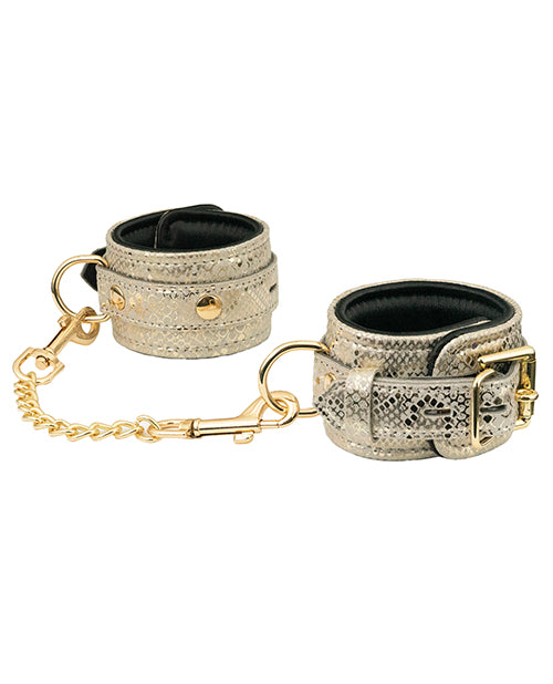 Leather Wrist Restraints With Snakeskin Print - Wicked Sensations