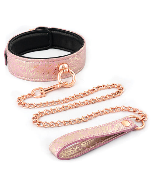 Faux Leather Snakeskin Print Collar and Leash - Wicked Sensations