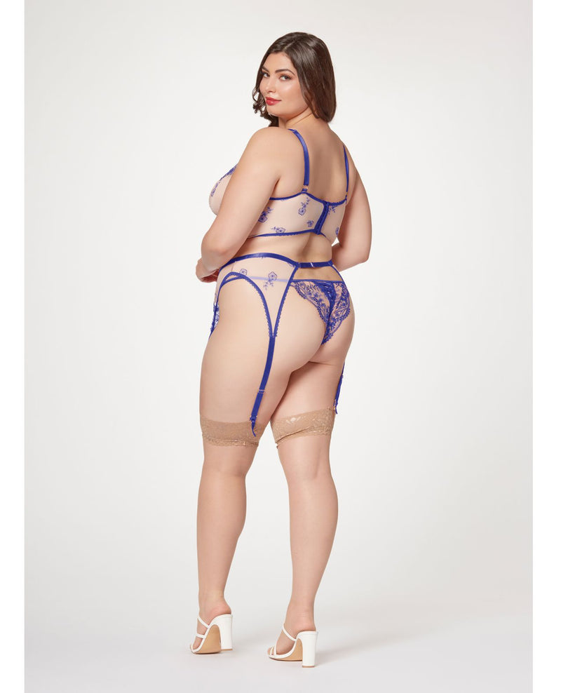 Seven Til Midnight Sheer Stretch Mesh With Floral Contrast Embroidery Bustier Set