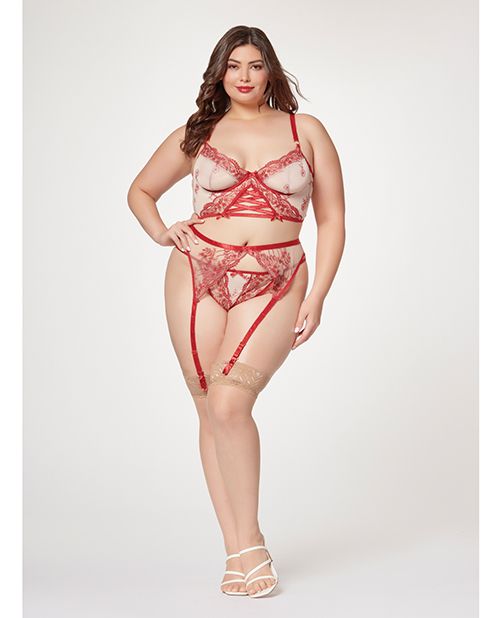 Seven Til Midnight Sheer Stretch Mesh With Floral Contrast Embroidery Bustier Set