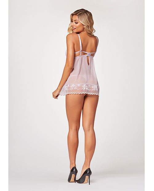 Seven Til Midnight Sheer Mesh & Lace Demi Cup Babydoll & Thong