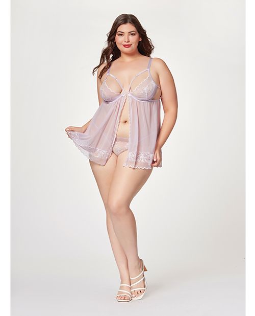 Seven Til Midnight Sheer Mesh & Lace Demi Cup Babydoll & Thong