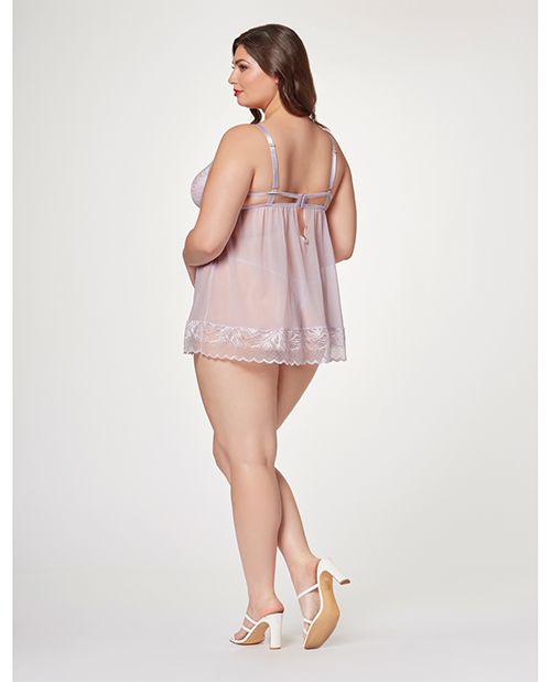 Seven Til Midnight Sheer Mesh & Lace Demi Cup Babydoll & Thong