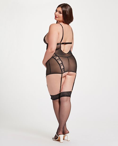 Seven Til Midnight Lace & Mesh Triangle Cup Chemise With Garters & Thong