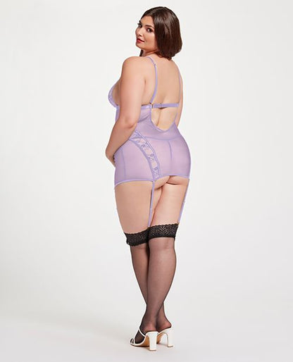 Seven Til Midnight Lace & Mesh Triangle Cup Chemise With Garters & Thong