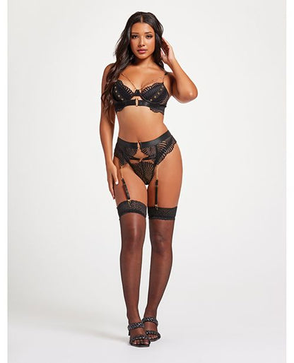 Seven Til Midnight Scalloped Lace Bra With Gold Chain, Garter Belt & Thong