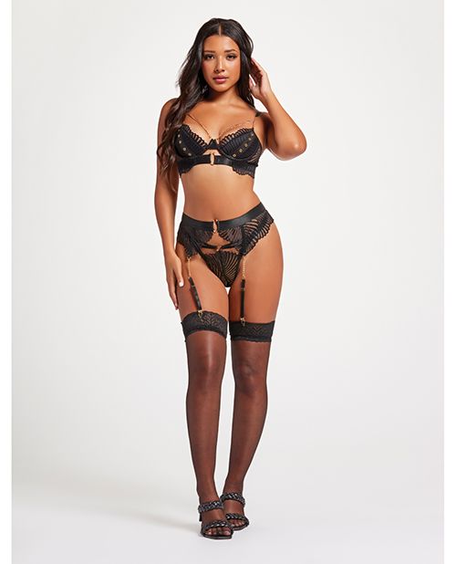 Seven Til Midnight Scalloped Lace Bra With Gold Chain, Garter Belt & Thong
