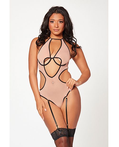Seven Til Midnight Mesh Cut Out Halter Teddy