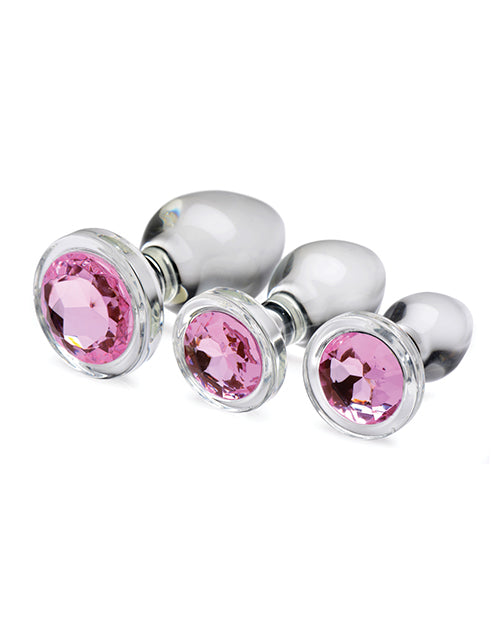 Booty Sparks Pink Gem Glass Butt Plug Set - Wicked Sensations