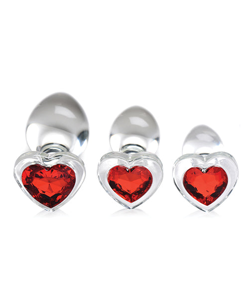 Booty Sparks Red Heart Gem Glass Butt Plug Set - Wicked Sensations
