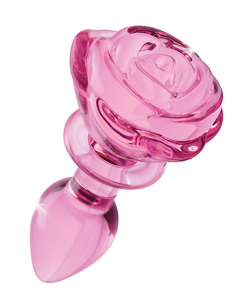 Booty Sparks Pink Rose Glass Anal Plug - Wicked Sensations