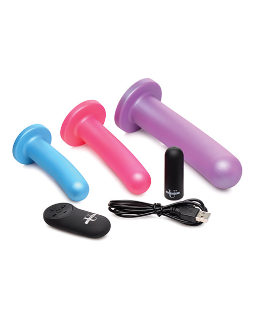 Strap U Triple Peg 28X Vibrating Silicone Dildo Set With Remote