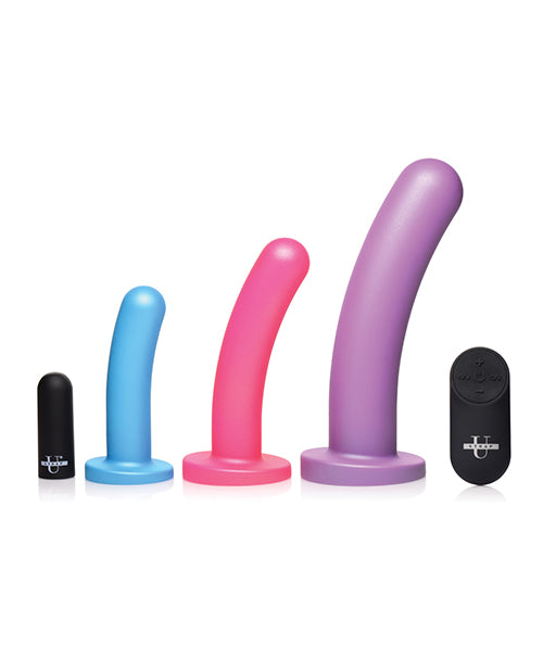 Strap U Triple Peg 28X Vibrating Silicone Dildo Set With Remote